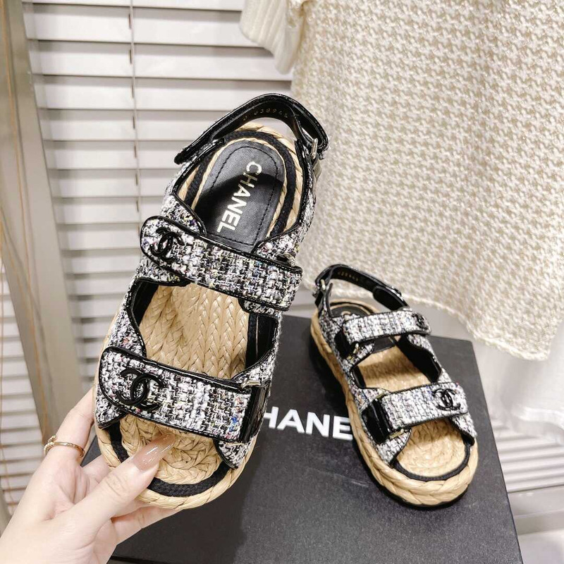 Ch*el  summer flat sandal black&white