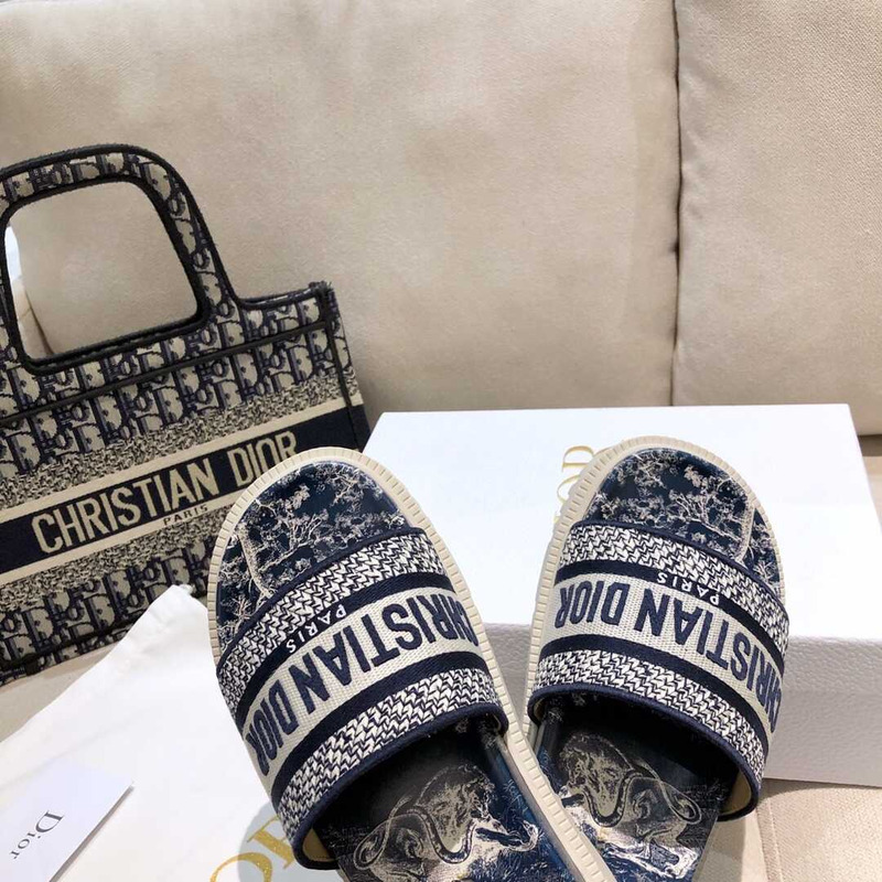 D*or dway slides toile de jouy reverse embroidered cotton navy