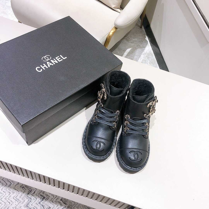 Ch*el kids cc chain buckle leather boots