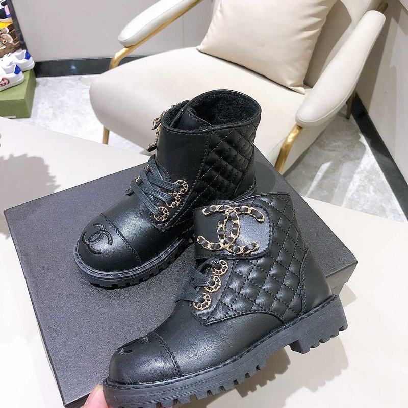Ch*el kids cc chain buckle leather boots