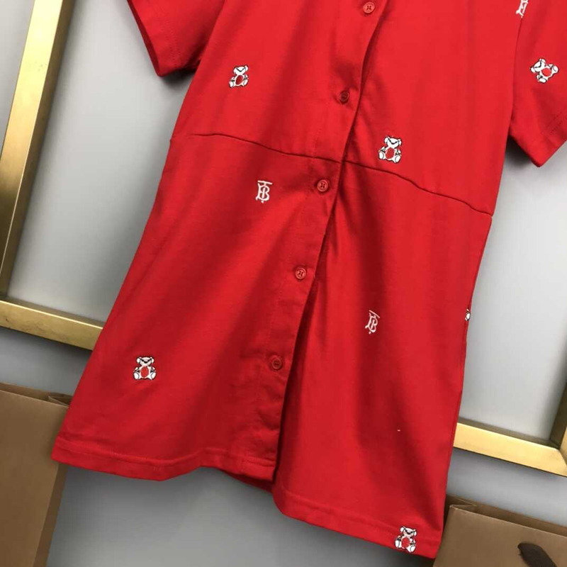 B**rry kids embroidered  thomas bear cotton blend shirt dress red