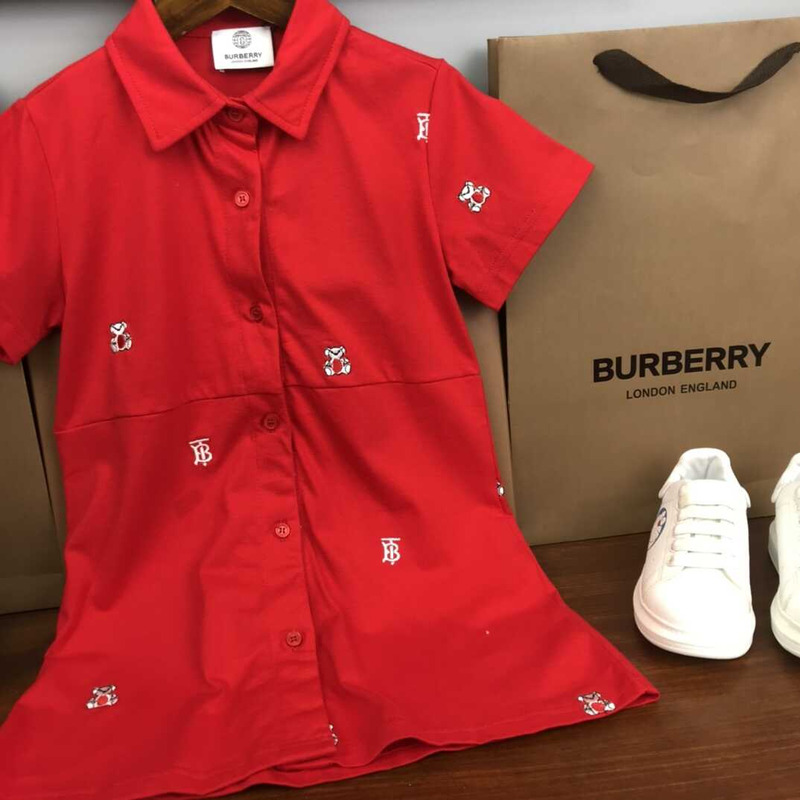 B**rry kids embroidered  thomas bear cotton blend shirt dress red