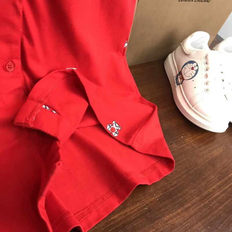 B**rry kids embroidered  thomas bear cotton blend shirt dress red