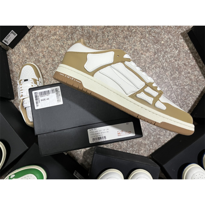 AMIRI Skel Leather Low-Top Sneakers White&Brown