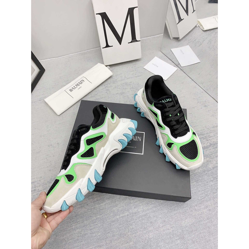 Balmain B-East Trainer In Leather Suede And Mesh Multi Color