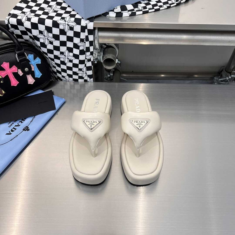 Pra*a soft padded nappa leather thong wedge sandals white