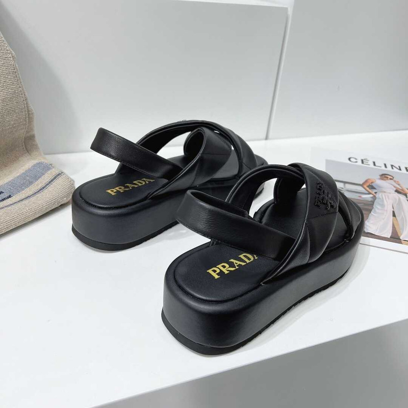 Pra*a quilted nappa leather flatform sandals black