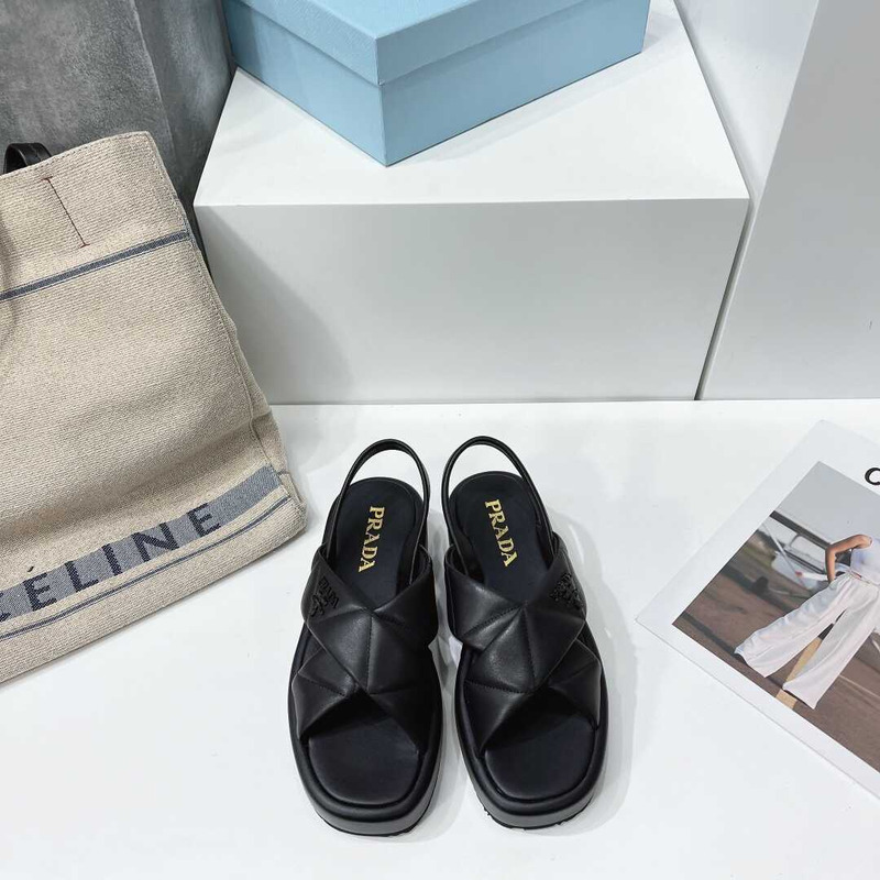 Pra*a quilted nappa leather flatform sandals black