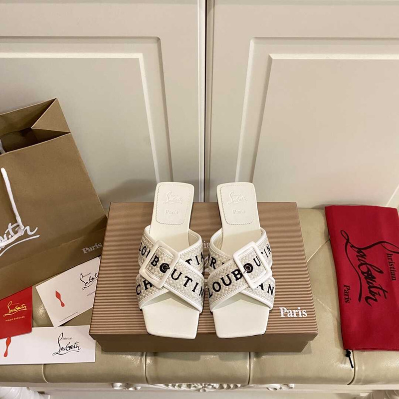 Ch**an louboutin crossimule leather sandals white