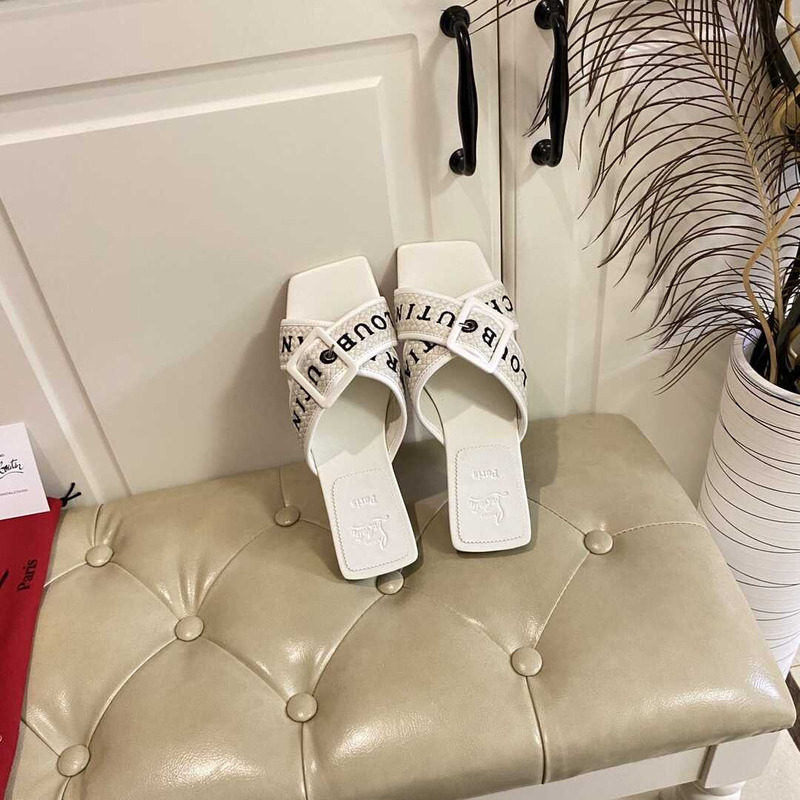 Ch**an louboutin crossimule leather sandals white