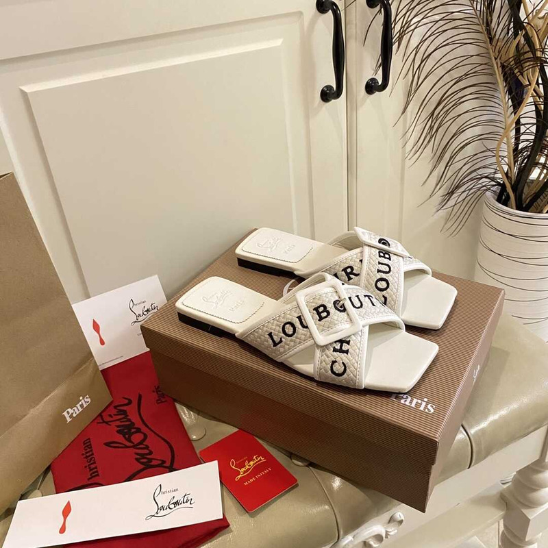 Ch**an louboutin crossimule leather sandals white