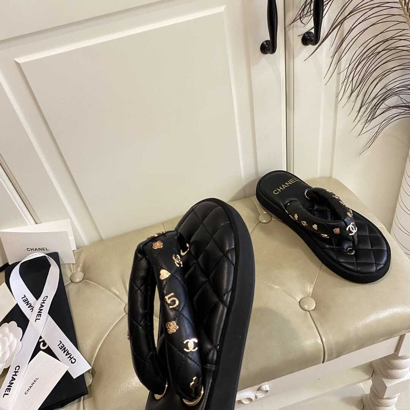 Ch*el leather sandals black