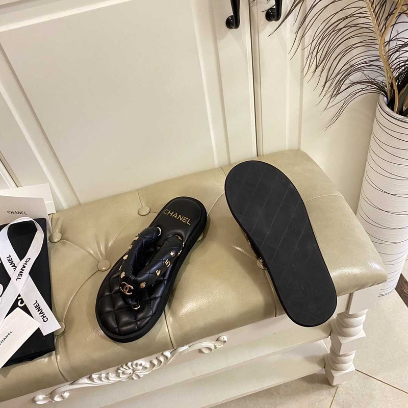 Ch*el leather sandals black