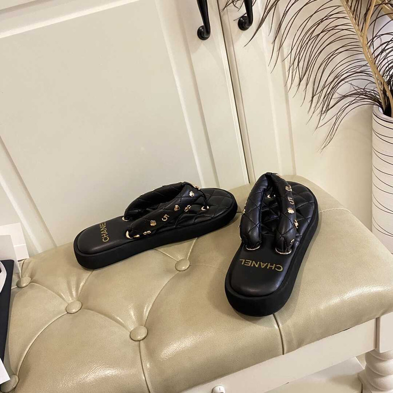 Ch*el leather sandals black