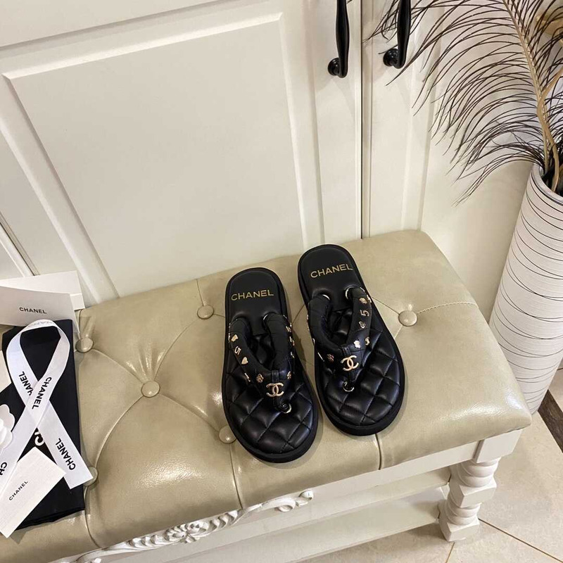 Ch*el leather sandals black