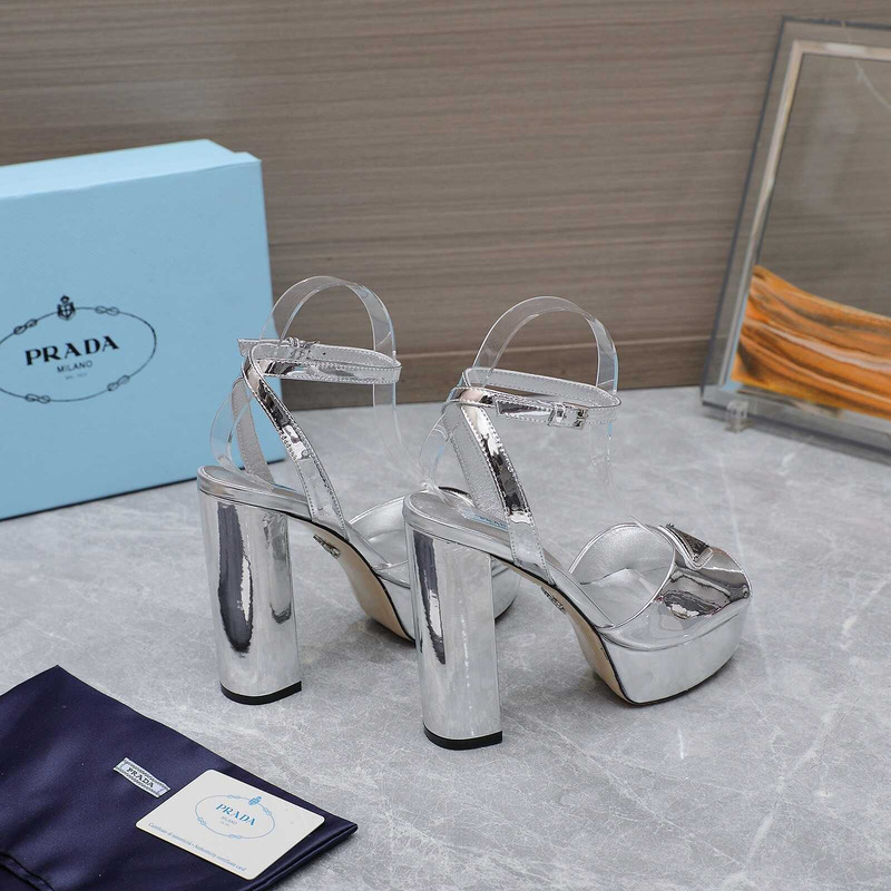 Pra*a metallic leather platform triangle logo sandals
