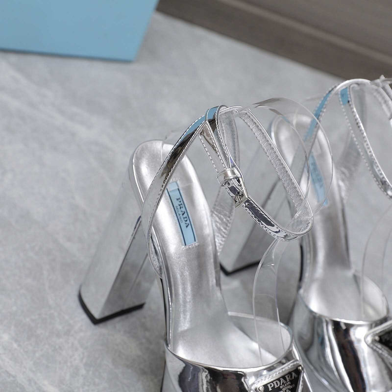 Pra*a metallic leather platform triangle logo sandals