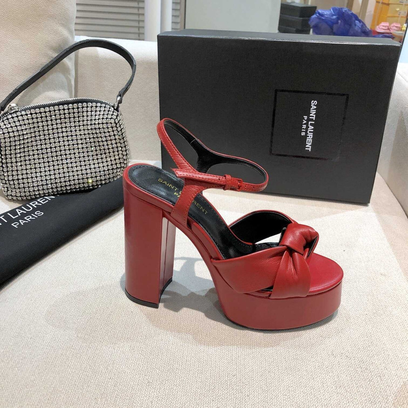Saint Laurent Red Bianca Suede Platform Sandals