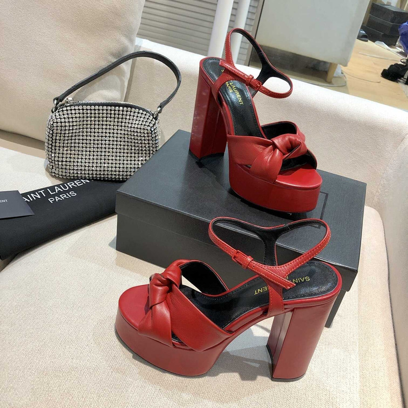 Saint Laurent Red Bianca Suede Platform Sandals