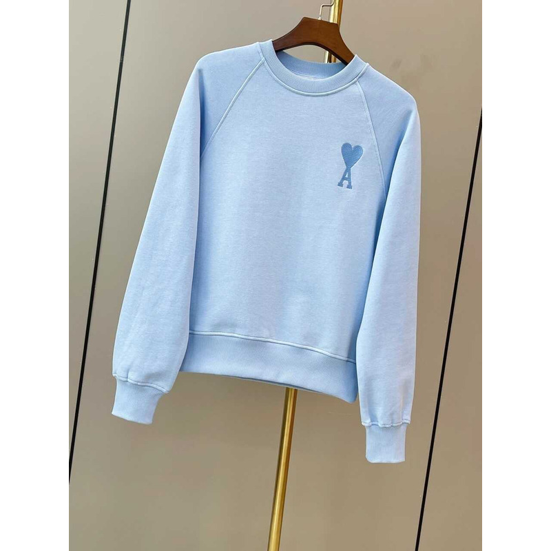 Amiri Sky Blue Ami Paris De Coeur Tonal Boxy Fit Crewneck