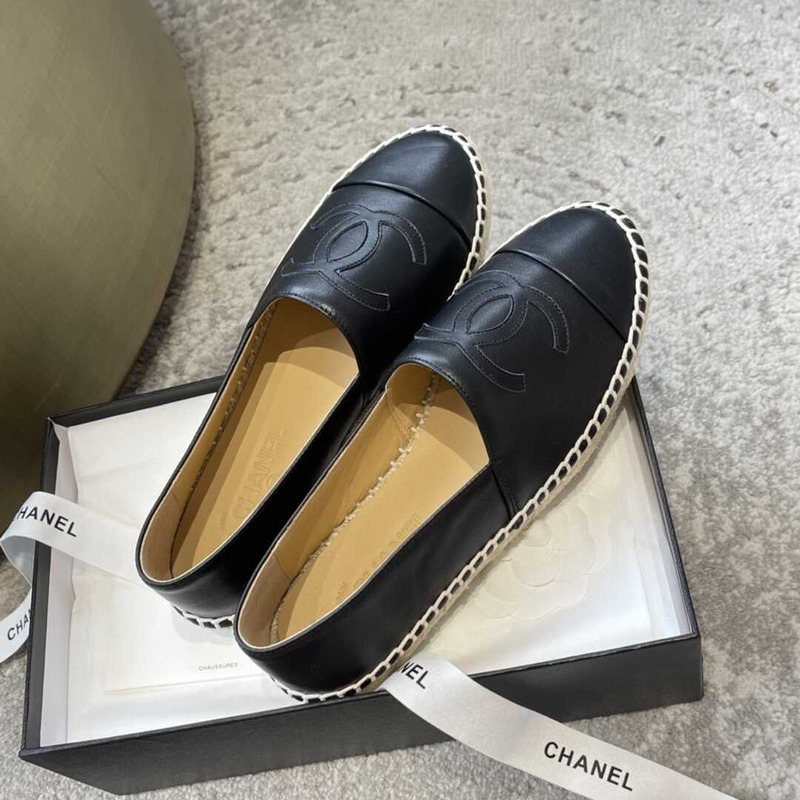 Ch*el black leather espadrilles