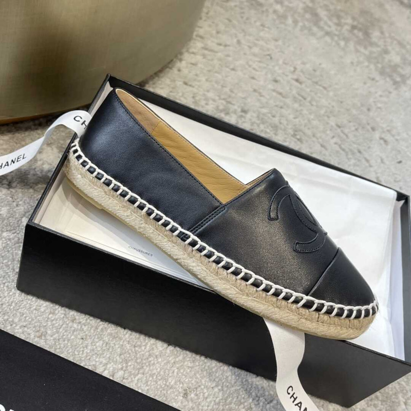 Ch*el black leather espadrilles
