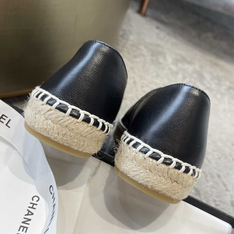 Ch*el black leather espadrilles