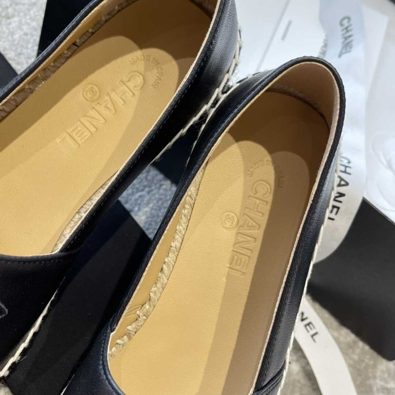 Ch*el black leather espadrilles