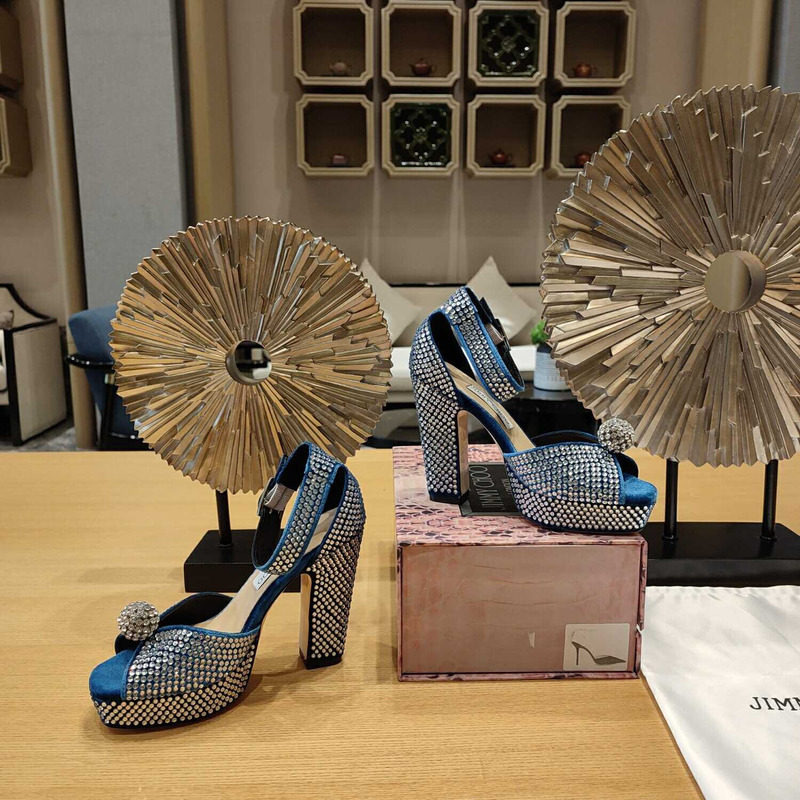 Jimmy Choo Socorie 120 Malibu Honeycomb Crystal Platform Sandals Blue