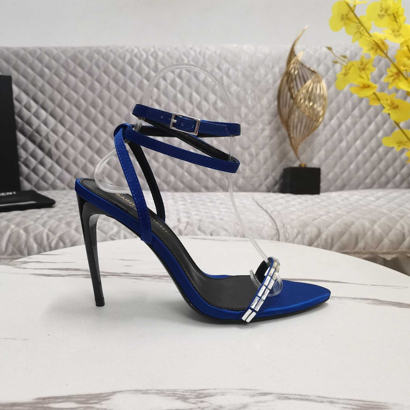 Saint Laurent New Nuit Silk Crystal Stiletto Sandals Blue
