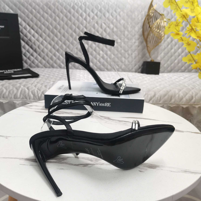 Saint Laurent New Nuit Silk Crystal Stiletto Sandals Black