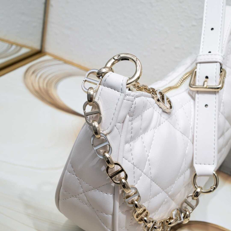 D*or soft leather quilted hobo bag white