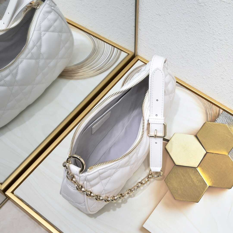 D*or soft leather quilted hobo bag white