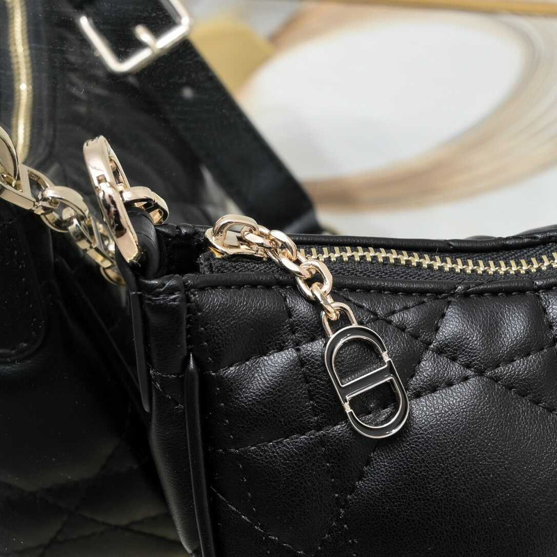 D*or soft leather quilted hobo bag black