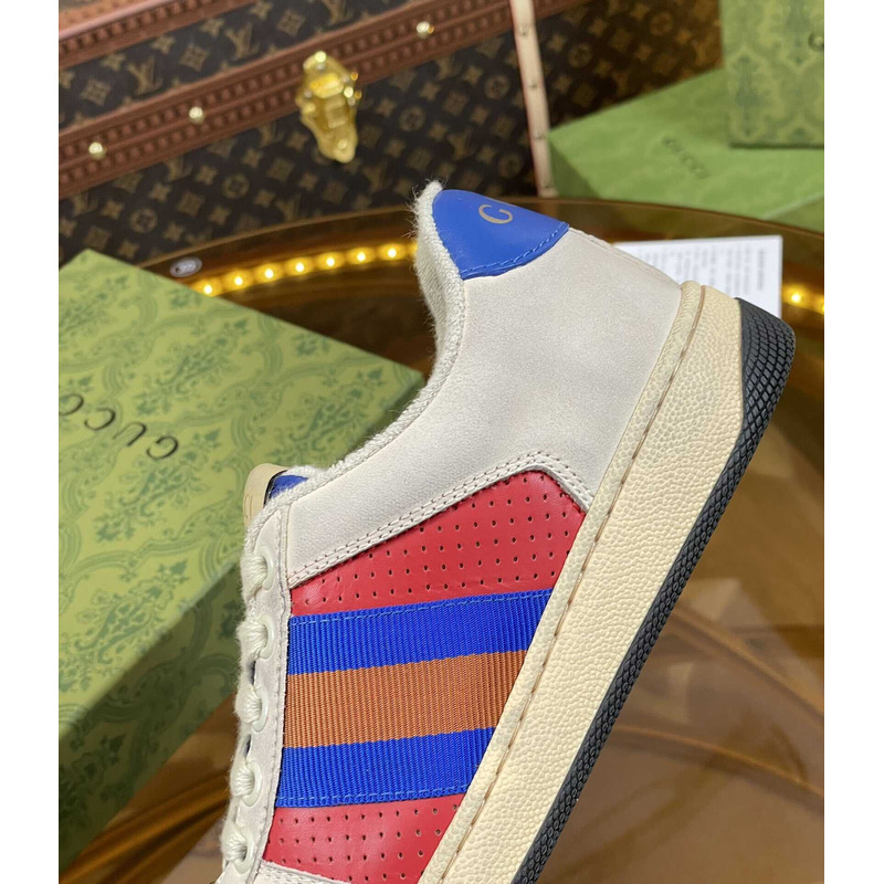 G*u*i screener sneaker beige leather and gg canvas blue and red