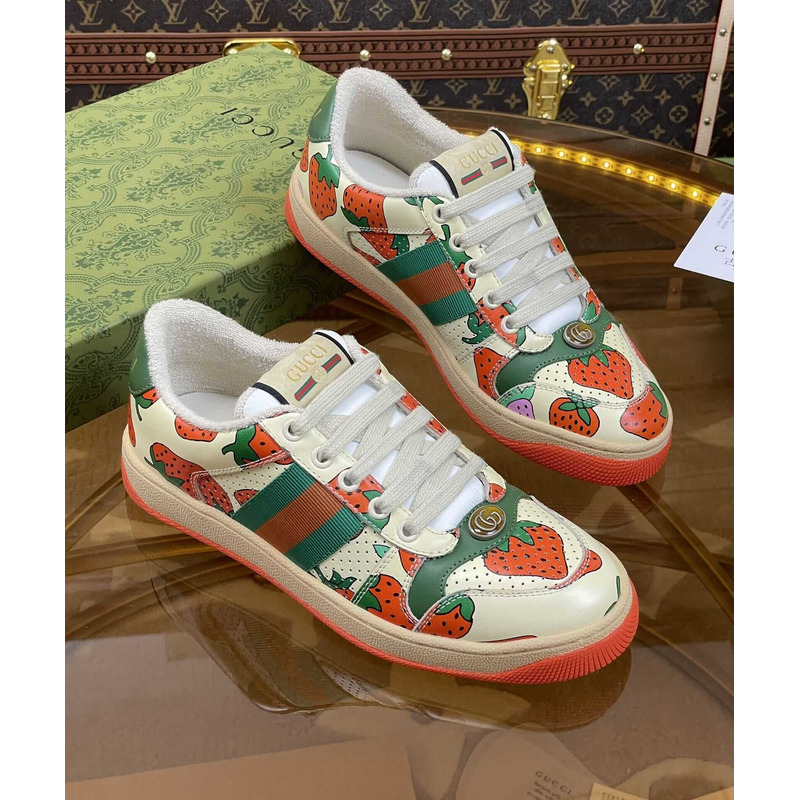 G*u*i  screener lace-up sneakers strawberry print