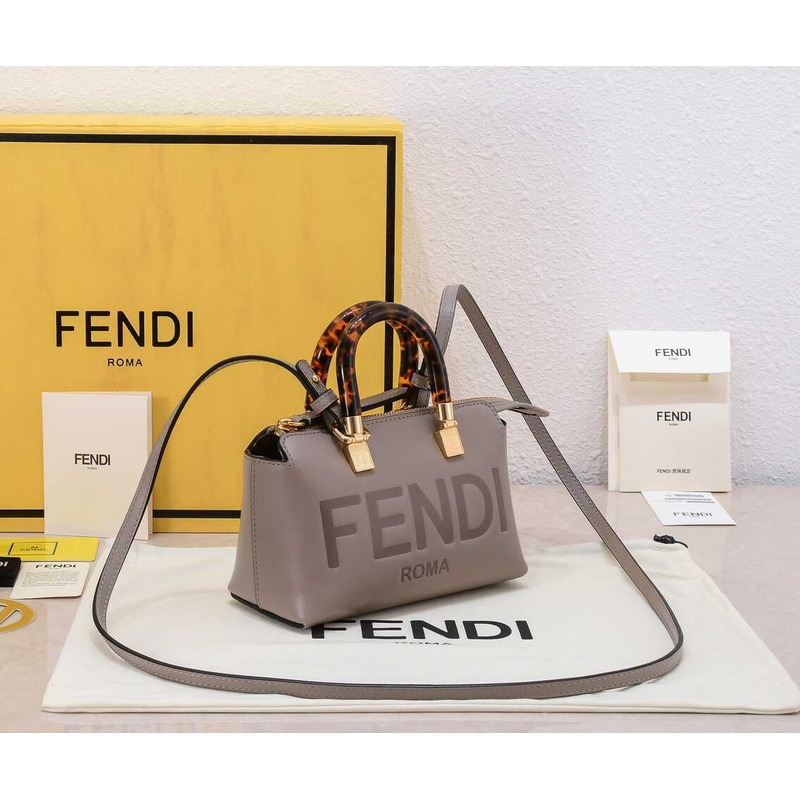 F**di by the way mini leather small boston bag grey brown