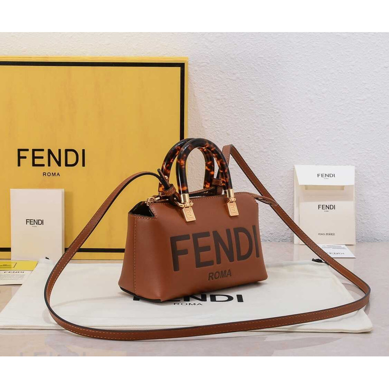 F**di by the way mini leather small boston bag brown