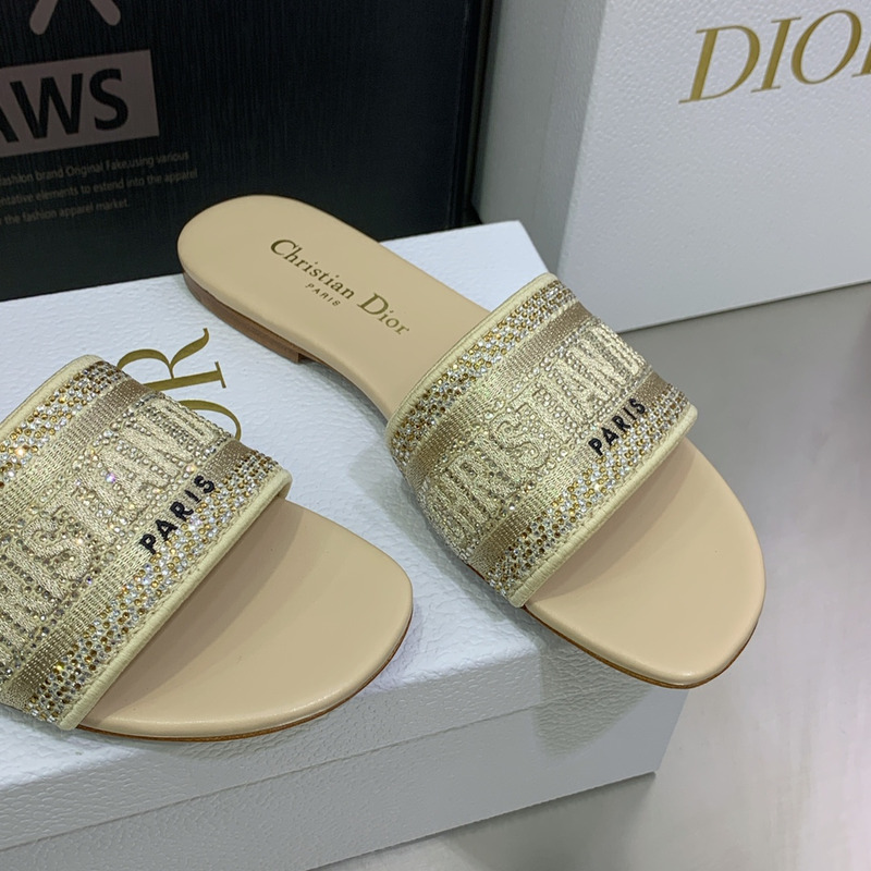 D*or dway slide gold-tone cotton embroidered slides