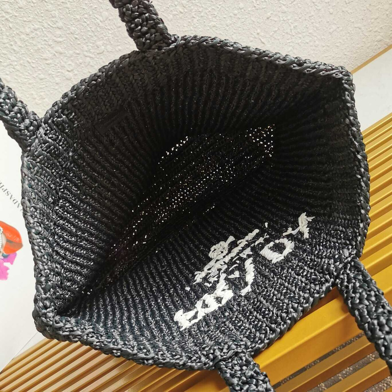 Pra*a raffia tote bag black