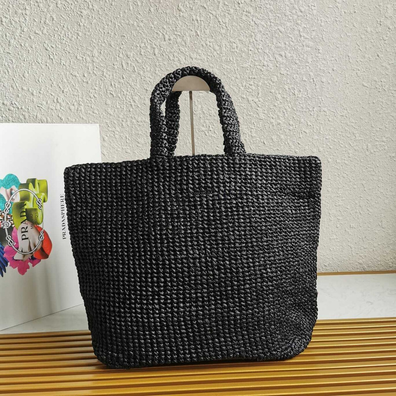 Pra*a raffia tote bag black