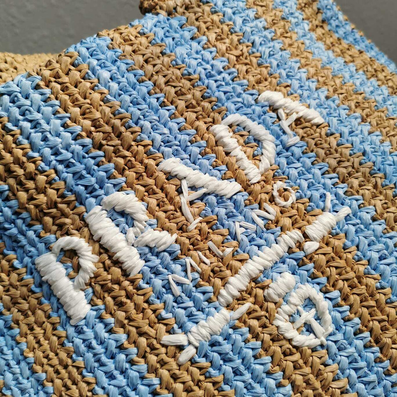 Pra*a large raffia tote bag tan/light blue