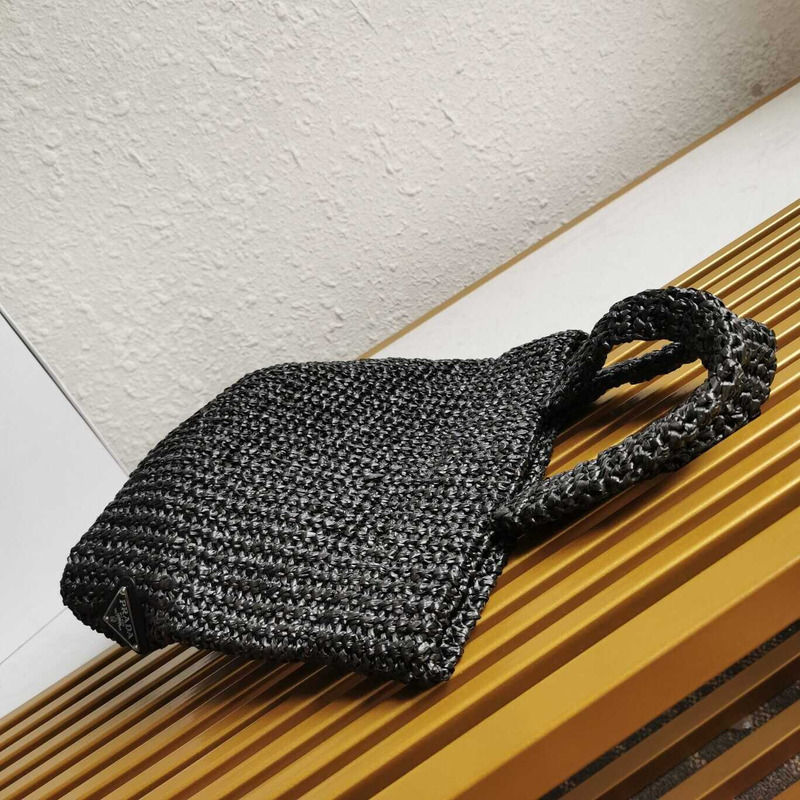 Pra*a large raffia tote bag black