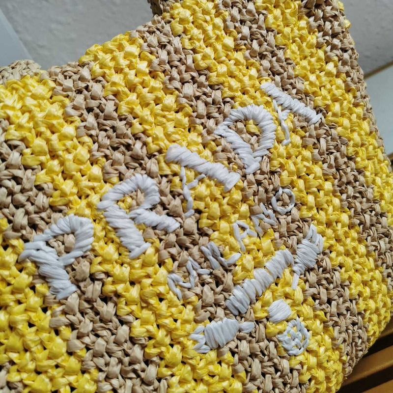 Pra*a large raffia tote bag tan/yellow