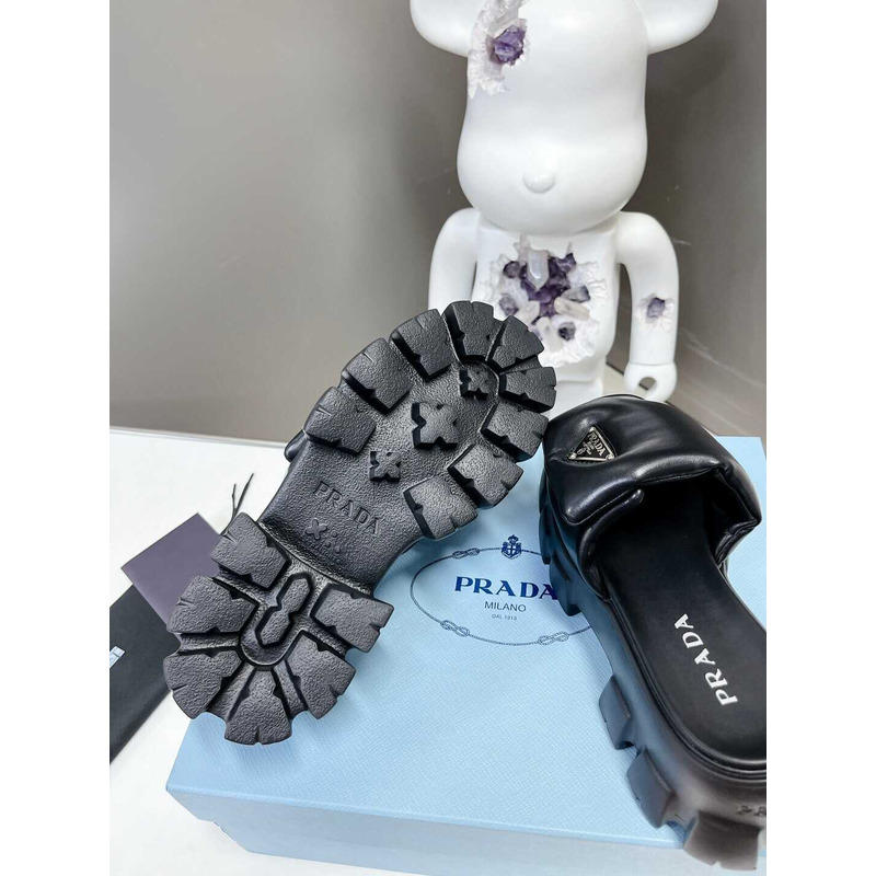 Pra*a soft padded logo plaque platform sandals black