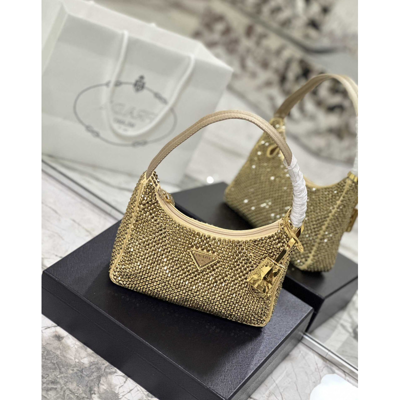 Pra*a bag gold satin crystal mini bag