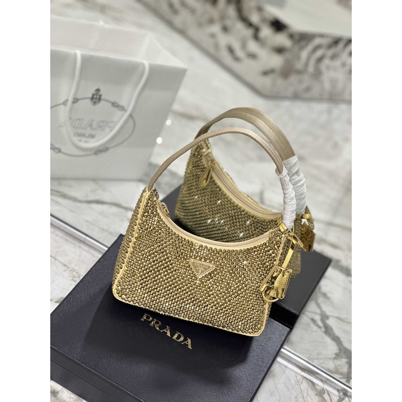 Pra*a bag gold satin crystal mini bag