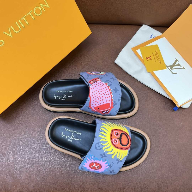 l**is V*t*n yayoi kusama sun series slippers blue