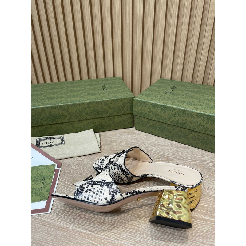 G*u*i horsebit python-print mule sandals
