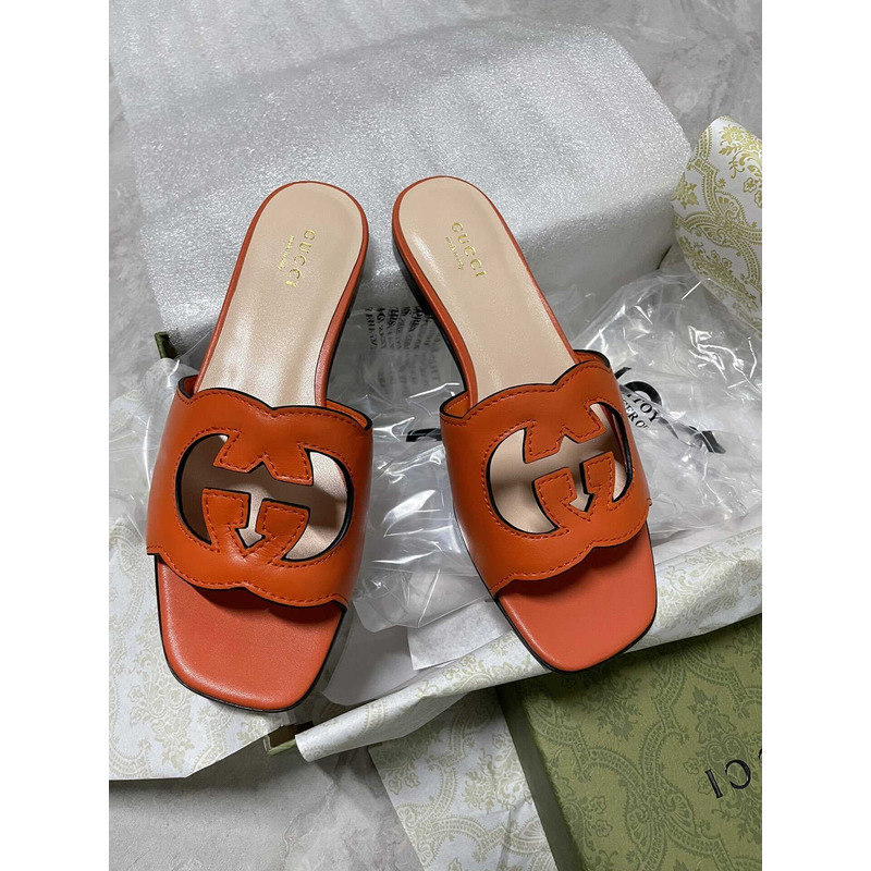 G*u*i interlocking g cut-out sandals brick red